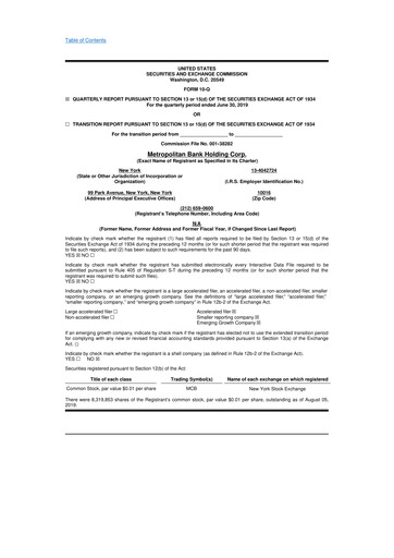 Thumbnail Metropolitan Bank Holding 10-Q Quarterly Report FY2019 