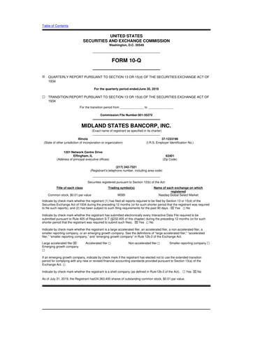 Thumbnail Midland States Bancorp 10-Q Quarterly Report FY2019 