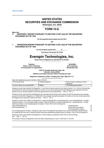 Miniature Everspin Technologies 10-Q Rapport trimestriel 2019 