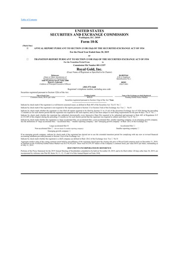 Thumbnail Royal Gold
 10-K Annual Report 2019