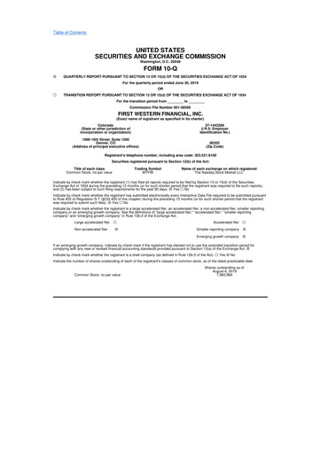 Thumbnail First Western Financial 10-Q Quarterly Report FY2018 