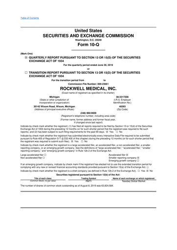 Vorschaubild Rockwell Medical
 10-Q Quartalsbericht  