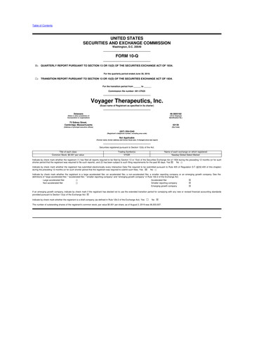 Miniature Voyager Therapeutics
 10-Q Rapport trimestriel  