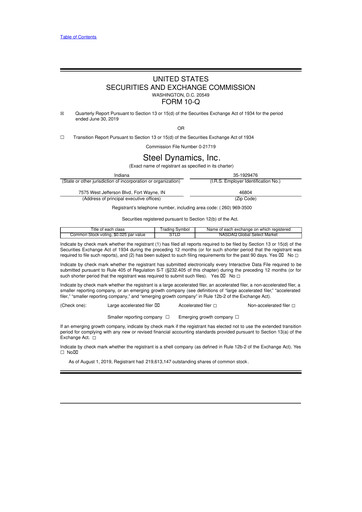 Thumbnail Steel Dynamics
 10-Q Quarterly Report FY2019 