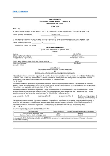Thumbnail Merchants Bancorp 10-Q Quarterly Report FY2019 