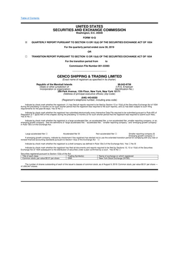 Thumbnail Genco Shipping & Trading 10-Q Quarterly Report FY2019 