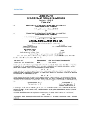 Thumbnail Armata Pharmaceuticals 10-Q Quarterly Report FY2019 
