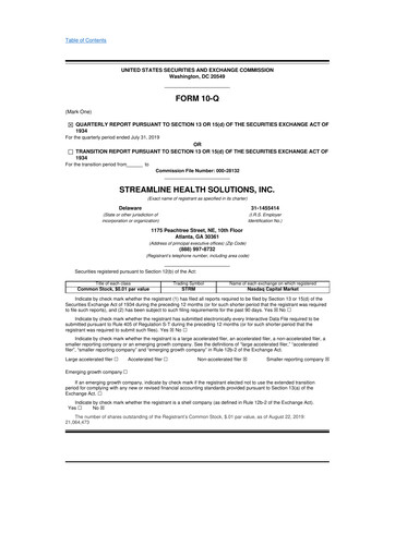 Thumbnail Streamline Health Solutions 10-Q Quarterly Report FY2019 