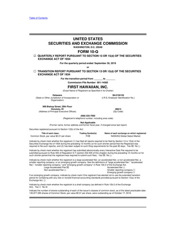 Thumbnail First Hawaiian Bank
 10-Q Quarterly Report FY2019 