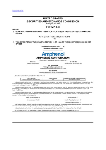 Thumbnail Amphenol 10-Q Quarterly Report FY2019 