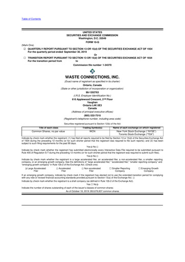 Thumbnail Waste Connections 10-Q Quarterly Report FY2019 