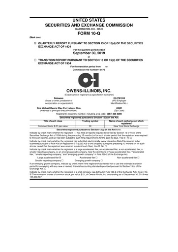 Thumbnail O-I Glass
 10-Q Quarterly Report FY2019 
