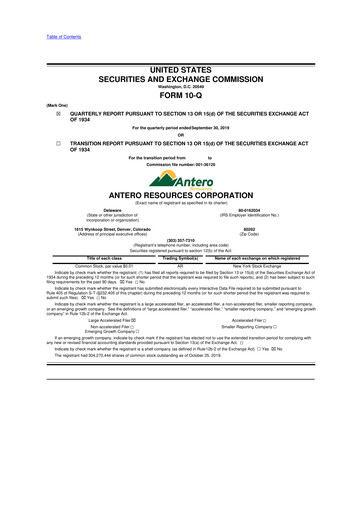 Vorschaubild Antero Resources
 10-Q Quartalsbericht 2019 