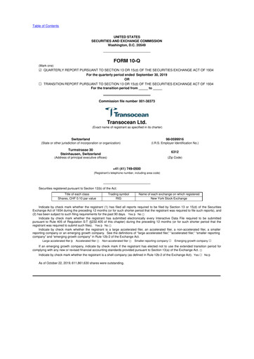 Thumbnail Transocean 10-Q Quarterly Report FY2019 