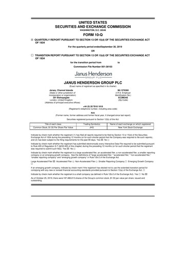 Thumbnail Janus Henderson
 10-Q Quarterly Report FY2019 