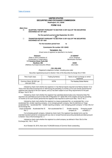 Thumbnail Verastem Oncology
 10-Q Quarterly Report FY2019 
