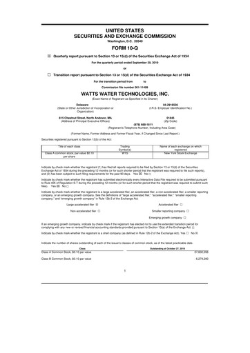 Thumbnail Watts Water Technologies
 10-Q Quarterly Report FY2019 