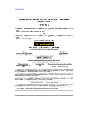 Thumbnail Western Union 10-Q Quarterly Report FY2019 