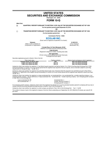 Thumbnail Ecolab 10-Q Quarterly Report FY2019 
