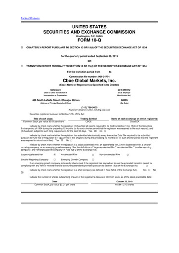 Thumbnail Cboe Global Markets 10-Q Quarterly Report FY2019 