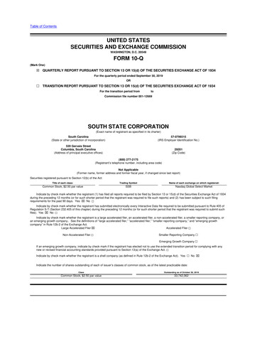 Thumbnail South State Corp 10-Q Quarterly Report FY2019 