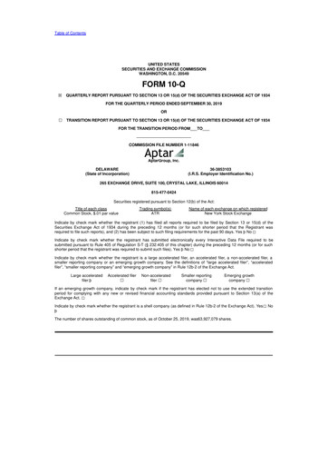 Thumbnail AptarGroup 10-Q Quarterly Report FY2019 