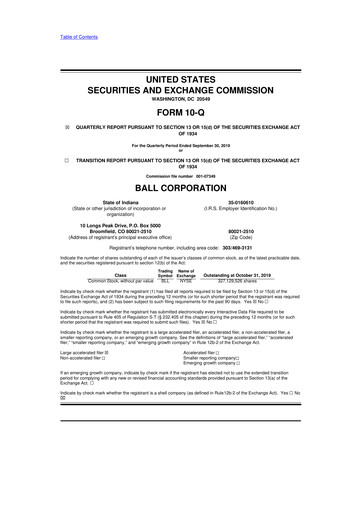 Thumbnail Ball Corporation
 10-Q Quarterly Report FY2019 