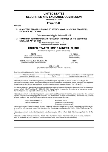 Thumbnail United States Lime & Minerals  10-Q Quarterly Report FY2019 