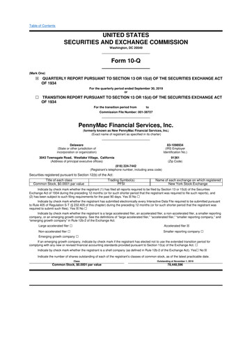 Miniature PennyMac Financial Services 10-Q Rapport trimestriel 2019 