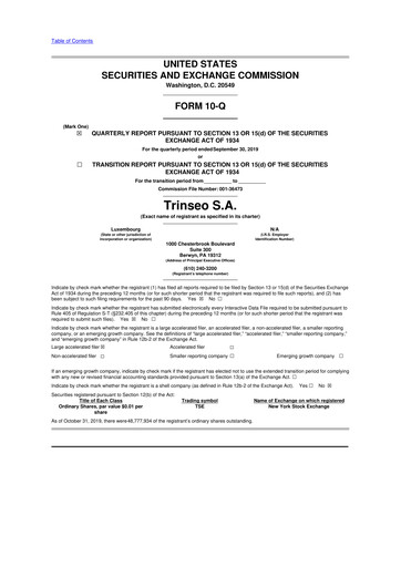 Thumbnail Trinseo 10-Q Quarterly Report FY2019 