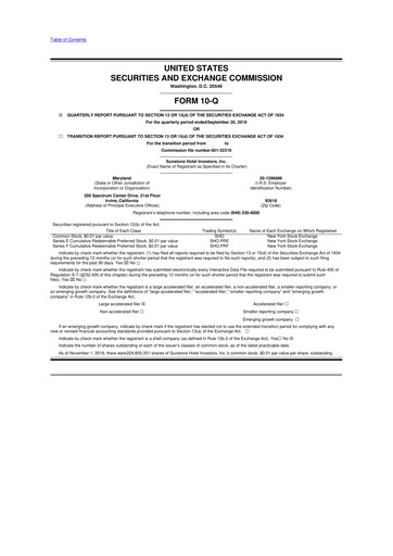 Thumbnail Sunstone Hotel Investors
 10-Q Quarterly Report FY2019 