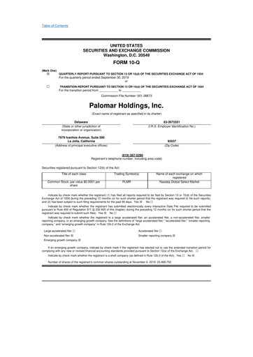 Thumbnail Palomar Holdings 10-Q Quarterly Report FY2019 