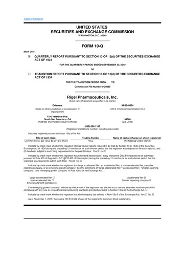 Thumbnail Rigel Pharmaceuticals 10-Q Quarterly Report FY2019 