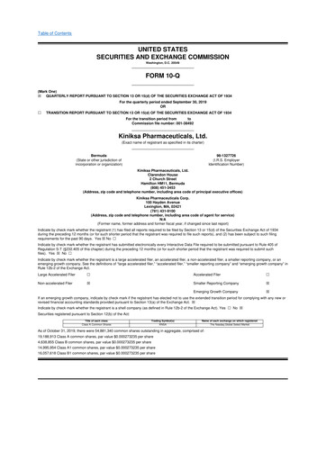 Thumbnail Kiniksa Pharmaceuticals
 10-Q Quarterly Report FY2019 