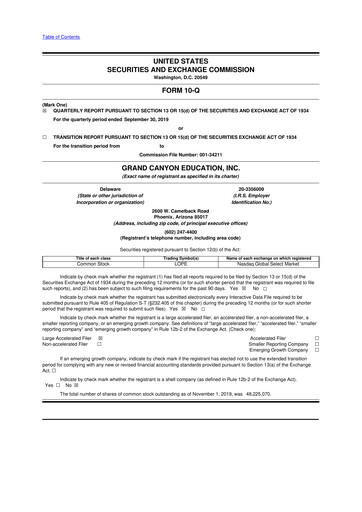 Thumbnail Grand Canyon Education 10-Q Quarterly Report FY2019 