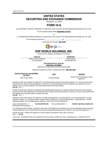 Thumbnail eXp World Holdings
 10-Q Quarterly Report FY2019 