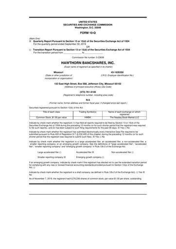 Thumbnail Hawthorn Bancshares 10-Q Quarterly Report FY2019 