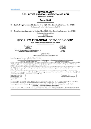 Thumbnail Peoples Financial Services 10-Q Quarterly Report FY2019 