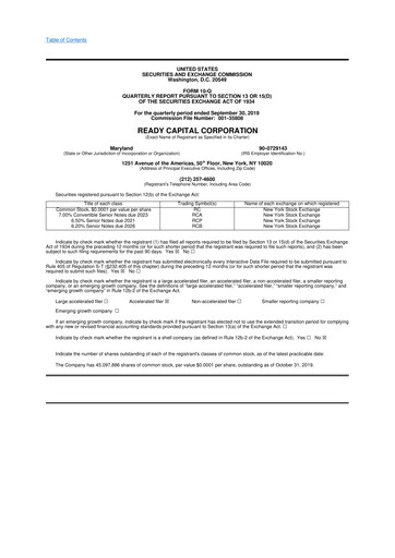 Thumbnail Ready Capital
 10-Q Quarterly Report FY2019 