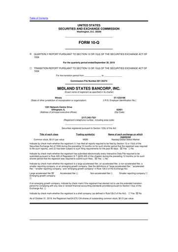 Thumbnail Midland States Bancorp 10-Q Quarterly Report FY2019 