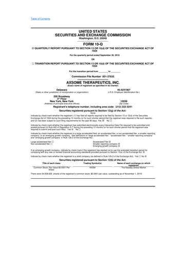 Thumbnail Axsome Therapeutics
 10-Q Quarterly Report FY2019 