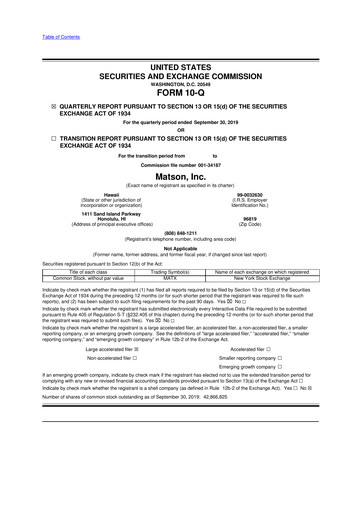 Thumbnail Matson 10-Q Quarterly Report FY2019 