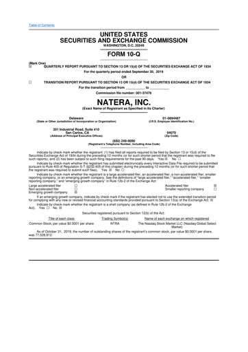 Thumbnail Natera 10-Q Quarterly Report FY2019 