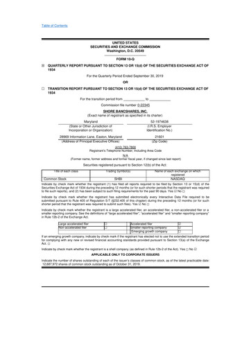 Thumbnail Shore Bancshares 10-Q Quarterly Report FY2019 