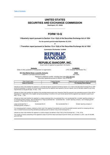 Thumbnail Republic Bank 10-Q Quarterly Report FY2019 