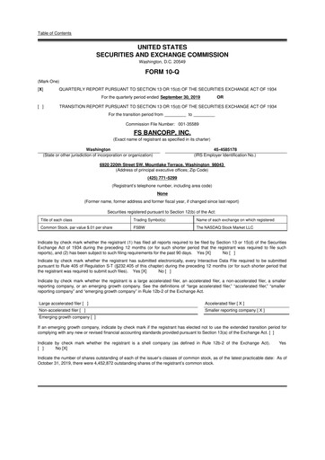 Thumbnail FS Bancorp 10-Q Quarterly Report FY2019 