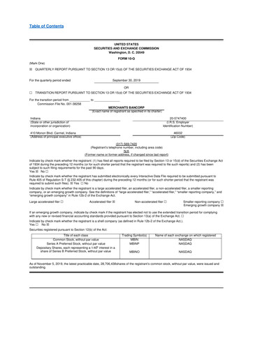 Thumbnail Merchants Bancorp 10-Q Quarterly Report FY2019 