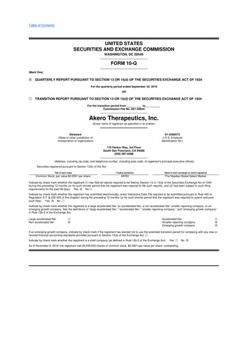 Thumbnail Akero Therapeutics 10-Q Quarterly Report FY2019 