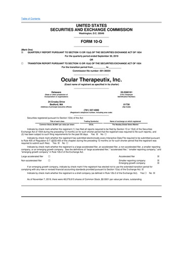 Thumbnail Ocular Therapeutix 10-Q Quarterly Report FY 
