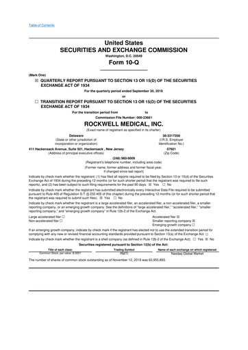 Vorschaubild Rockwell Medical
 10-Q Quartalsbericht  